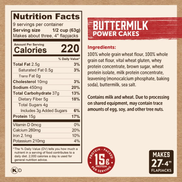 Información nutricional e ingredientes de Kodiak Cakes Buttermilk Power Cakes