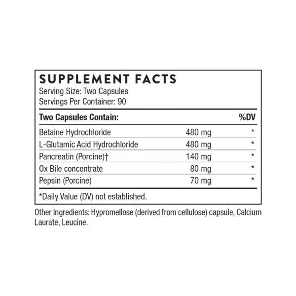 Panel de datos del suplemento Thorne Advanced Digestive Enzymes