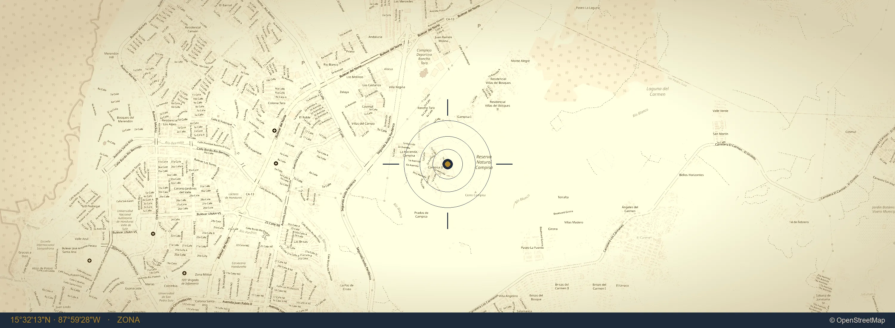 Mapa de la zona de Campisa en San Pedro Sula.